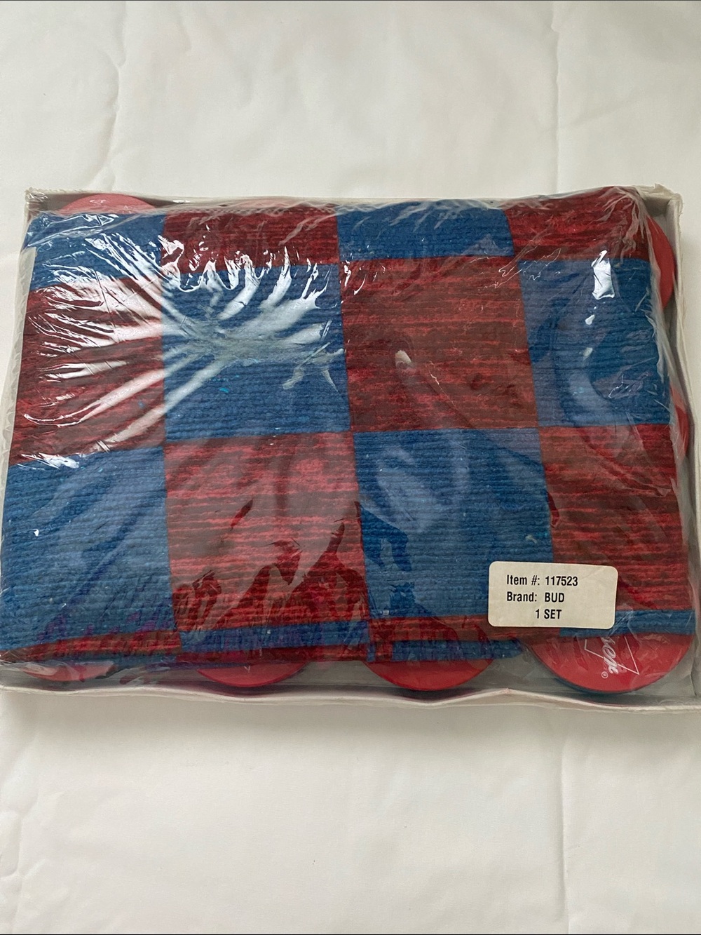 BUDweiser checkered Red and Blue mat with Budweiser red and blue checkers Set